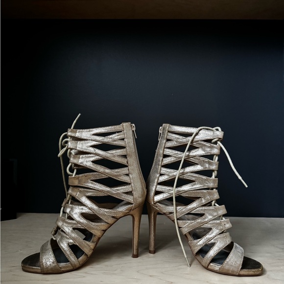 Gold Lace Up Boots - Picture 4 of 5